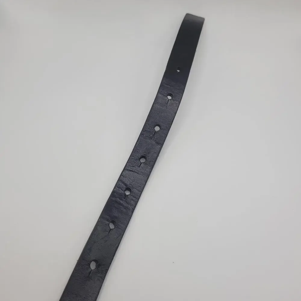 Fossil Belt Mens Large Black Leather Plaque Silver Buckle Skinny Casual Dress 90